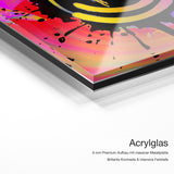 Smiley – Acrylglas-Qualitätsdetail mit 6 mm Premium-Aufbau, massiver Metallplatte und intensiver Farbtiefe