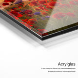 Sommermohn – Acrylglas-Qualitätsdetail mit 6 mm Premium-Aufbau, massiver Metallplatte und intensiver Farbtiefe