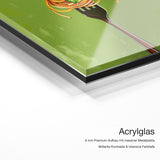 Spaghetti – Acrylglas-Qualitätsdetail mit 6 mm Premium-Aufbau, massiver Metallplatte und intensiver Farbtiefe