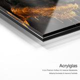 Stay Focused – Acrylglas-Qualitätsdetail mit 6 mm Premium-Aufbau, massiver Metallplatte und intensiver Farbtiefe