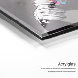 Streetart Affe – Acrylglas-Qualitätsdetail mit 6 mm Premium-Aufbau, massiver Metallplatte und intensiver Farbtiefe