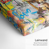 Streetart Love – Leinwand-Qualitätsdetail mit 300 g/m² Premium-Leinwand und feiner matter Leinwandstruktur