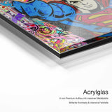 Superman Love – Acrylglas-Qualitätsdetail mit 6 mm Premium-Aufbau, massiver Metallplatte und intensiver Farbtiefe