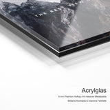 The Best view comes from the hardest Climb – Acrylglas-Qualitätsdetail mit 6 mm Premium-Aufbau, massiver Metallplatte und intensiver Farbtiefe