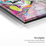 The World is Yours – Acrylglas-Qualitätsdetail mit 6 mm Premium-Aufbau, massiver Metallplatte und intensiver Farbtiefe