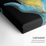 Weltkarte – Leinwand-Qualitätsdetail mit 300 g/m² Premium-Leinwand und feiner matter Leinwandstruktur