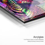 Zebra Heart – Acrylglas-Qualitätsdetail mit 6 mm Premium-Aufbau, massiver Metallplatte und intensiver Farbtiefe