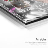 Marilyn Amex – Acrylglas-Qualitätsdetail mit 6 mm Premium-Aufbau, massiver Metallplatte und intensiver Farbtiefe