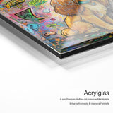 Tramp and Love – Acrylglas-Qualitätsdetail mit 6 mm Premium-Aufbau, massiver Metallplatte und intensiver Farbtiefe