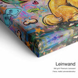 Tramp and Love – Leinwand-Qualitätsdetail mit 300 g/m² Premium-Leinwand und feiner matter Leinwandstruktur