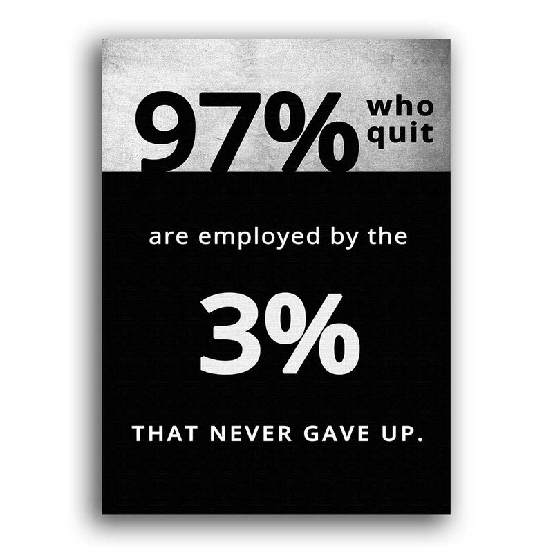 Leinwand mit Motivationstext 97% die aufgeben, arbeiten für die 3% die niemals aufgeben