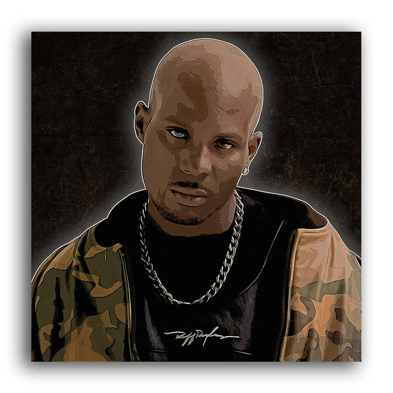 Portrait vom US Rapper DMX im PopArt Style mit leuchtender Umrandung