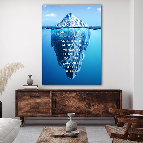 Eisbergmodell mit einem Eisberg wo im Wasser Eigenschaften stehen die zum Erfolg führen