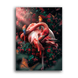 Rose Flamingo mit 2 Papageien 