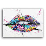 Wandbild Lippen mit Graffiti drauf