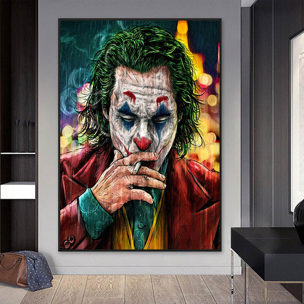 Wandbild vom Joker der eine Zigarette raucht