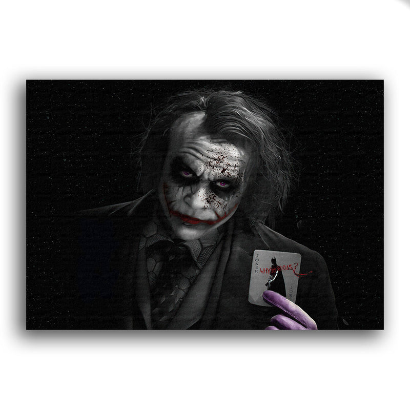 Der Joker mit einer Joker Karte in der hand wo drauf steht why so serious?