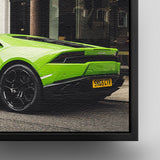 Heck eines Giftgrünen Lamborghini Aventador