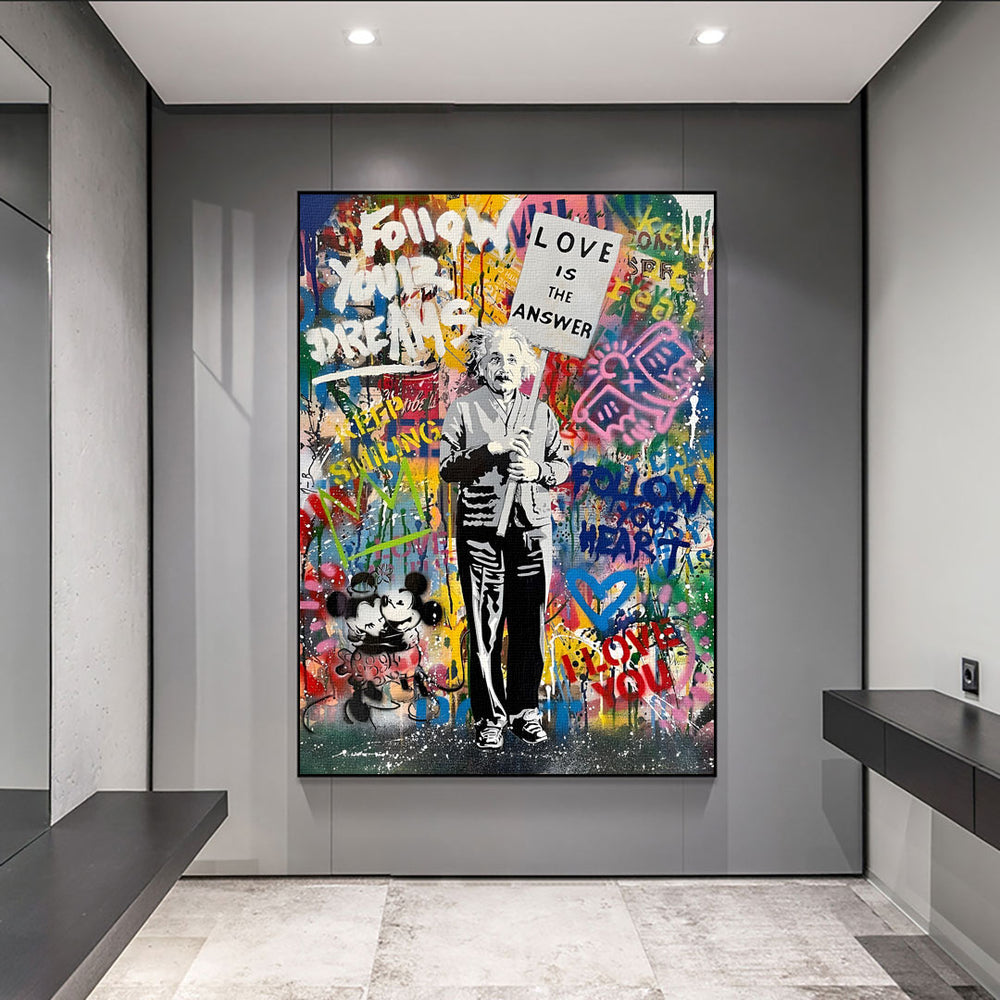 Einstein Wandbild „Love is the Answer“ – Banksy Pop Art